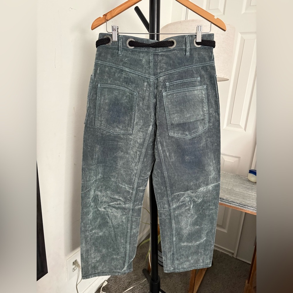 NWOT FREE PEOPLE WE THE FREE Moxie Flocked Barrel Jeans | Mountain Green $228 - Picture 12 of 12